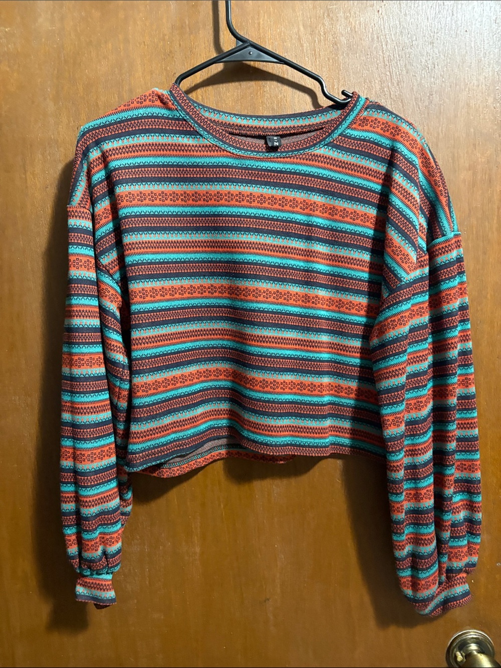 Zaful Striped Cropped Sweatshirt in Turquoise & Orange